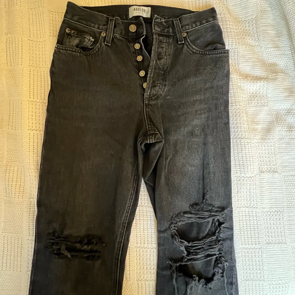 AGOLDE Black Distressed Lana Jeans Size 24 - Picture 3 of 5